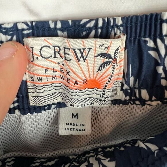 J.CREW Men's Blue Floral Swim Shorts Size M Elastic Waist Drawstring - Picture 2 of 9